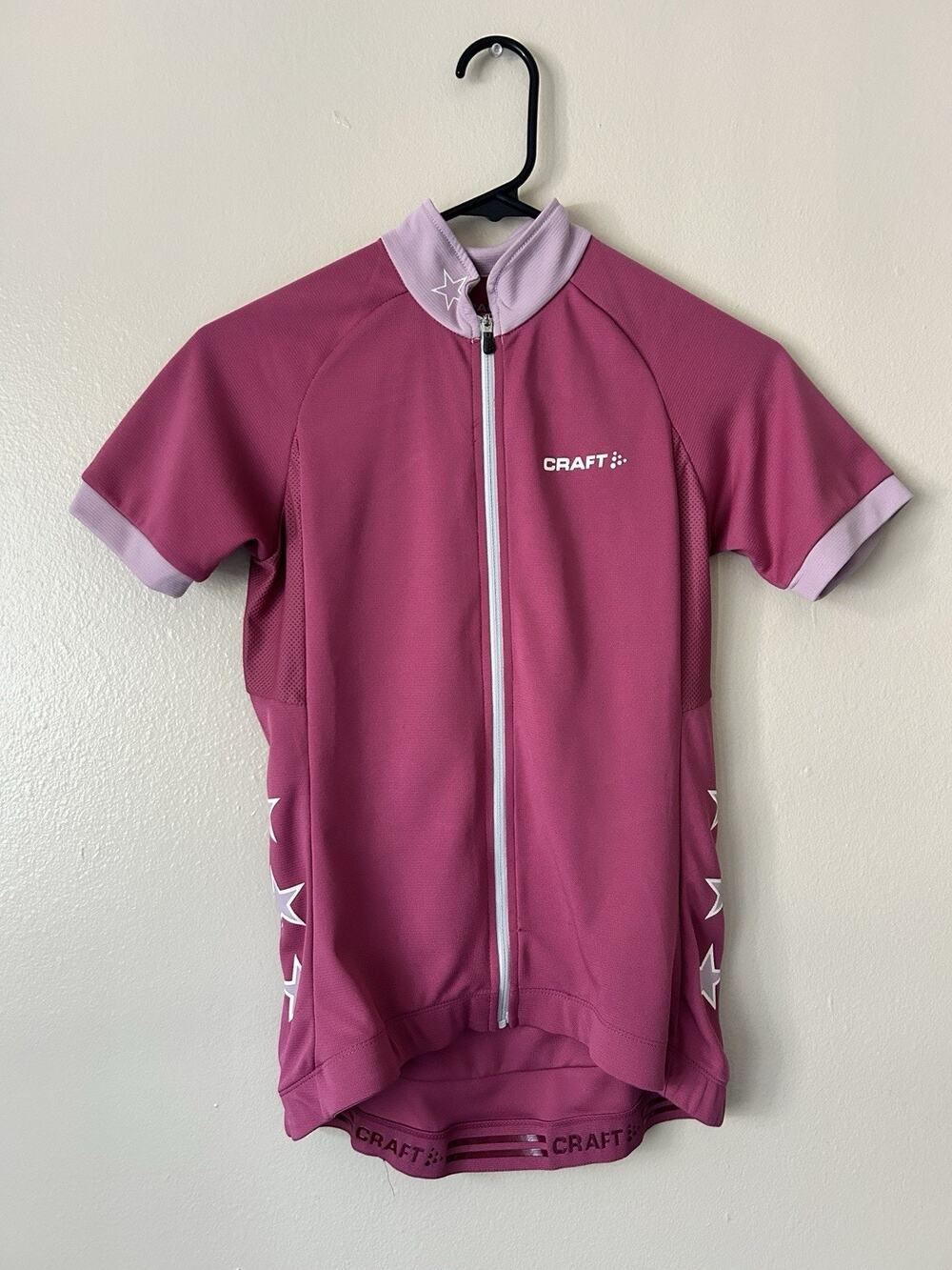 Craft Womens Cycling Jersey Size S Pink Full Zip Short Sleeve Bike Shirt Stars